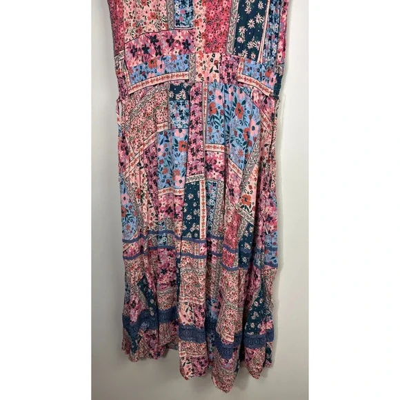 Matilda Jane Wildlife Maxi Dress Pink Teal Floral Boho Patchwork Women's Size XL - Picture 11 of 15